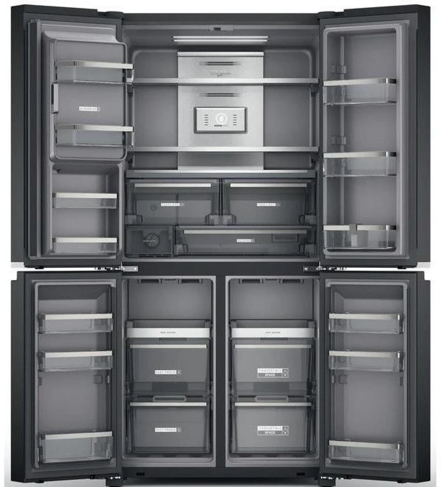 Whirlpool Šaldytuvas | WQ9I FO2BX EF | Energy efficiency class E | Free standing | Side by side | Height 187.6 cm | No Frost system | Šaldytuvas net capacity 355 L | Šaldiklis net capacity 237 L | Ekranas | 41 dB | Juodas