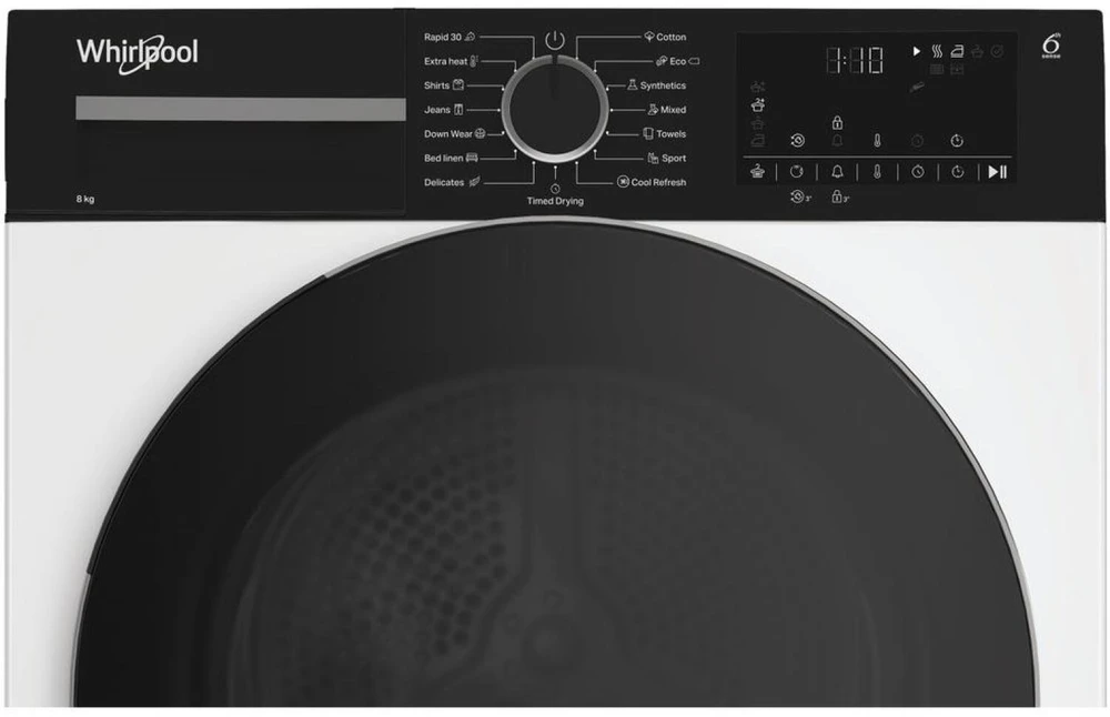 „Whirlpool“ džiovyklė | WPS D8 WBS EE | Energijos vartojimo efektyvumo klasė D | Priekinis pakraunamas | 8kg | Šilumos siurblys | Skaitmeninis | Gylis 55 cm | Baltas