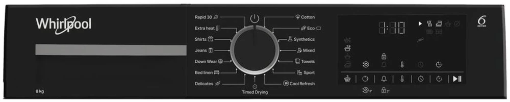 „Whirlpool“ džiovyklė | WPS D8 WBS EE | Energijos vartojimo efektyvumo klasė D | Priekinis pakraunamas | 8kg | Šilumos siurblys | Skaitmeninis | Gylis 55 cm | Baltas