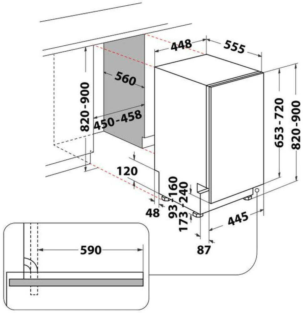 Whirlpool Indaplovė | WH6IC11BS7LA0 | Built-in | Plotis 44.8 cm | Number of place settings 11 | Number of programs 9 | Energy efficiency class C | Ekranas | Juodas