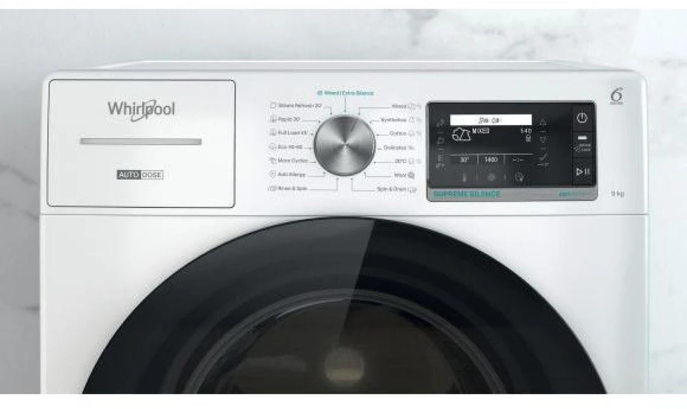 Whirlpool Skalbimo mašina | W8 99AD SILENCE EE | Energy efficiency class A | Front loading | Skalbimo talpa 9kg | 1400 RPM | Gylis 64.3 cm | Plotis 59.9 cm | LCD | Steam function | Direct drive | Baltas