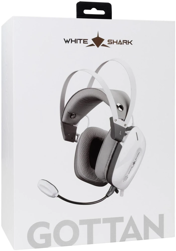 White Shark Baltas Shark Baltas Shark žaidimų ausinės GOTTAN, skirtos PC, PS4/PS5, XBOX, Mac, baltos spalvos