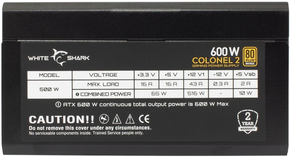 White Shark Baltas Shark Baltas Shark GPSU-B600S Colonel-2 600 W 80+ Bronze pilnai modulinis maitinimo blokas