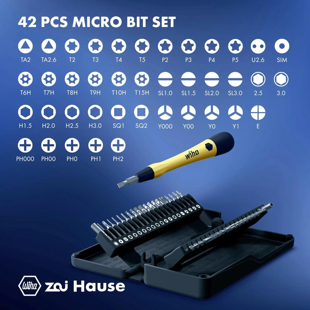 Wiha Zai home micro bit set, 42 pieces (juodas, incl. bit holder with ESD handle)