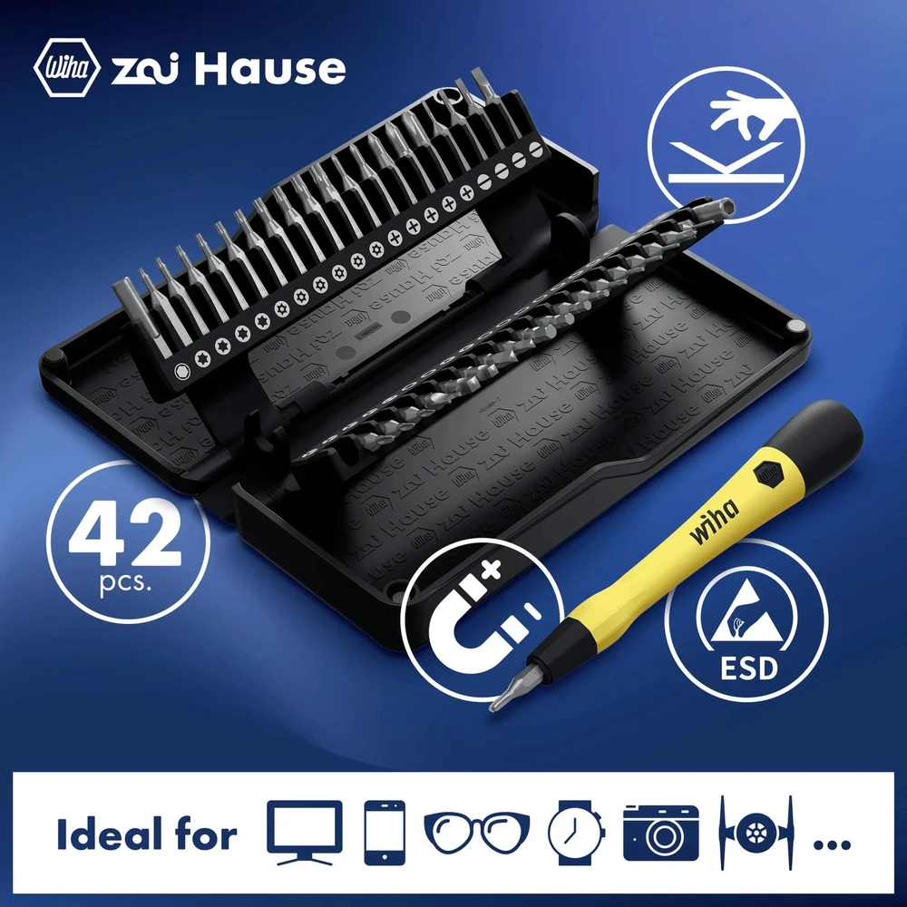 Wiha Zai home micro bit set, 42 pieces (juodas, incl. bit holder with ESD handle)