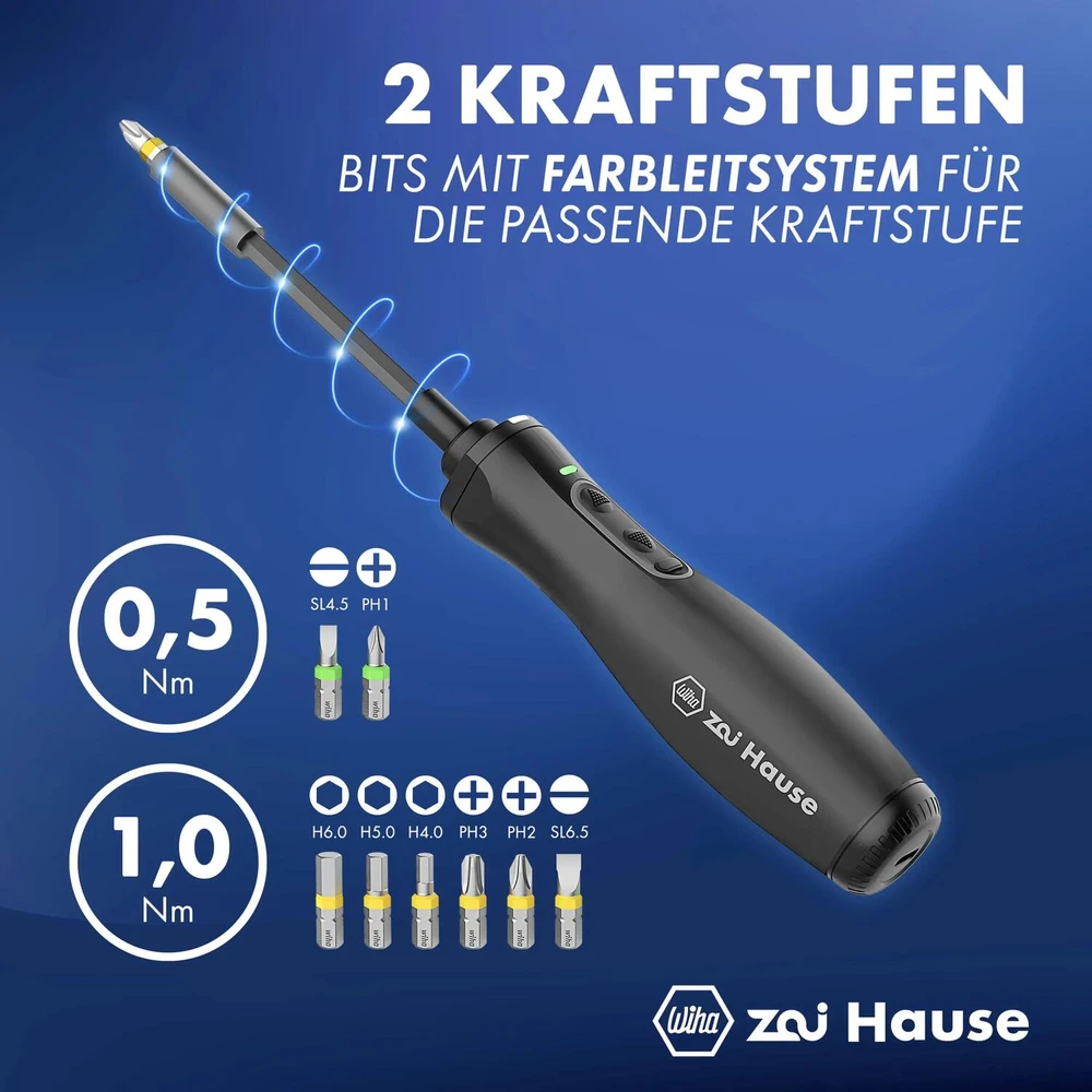 Wiha Wiha „Zai home“ elektroninis atsuktuvas, atsuktuvas (juodas, ličio jonų akumuliatorius 3,6 V 1,5 Ah, 8 antgaliai ir prailginimas)