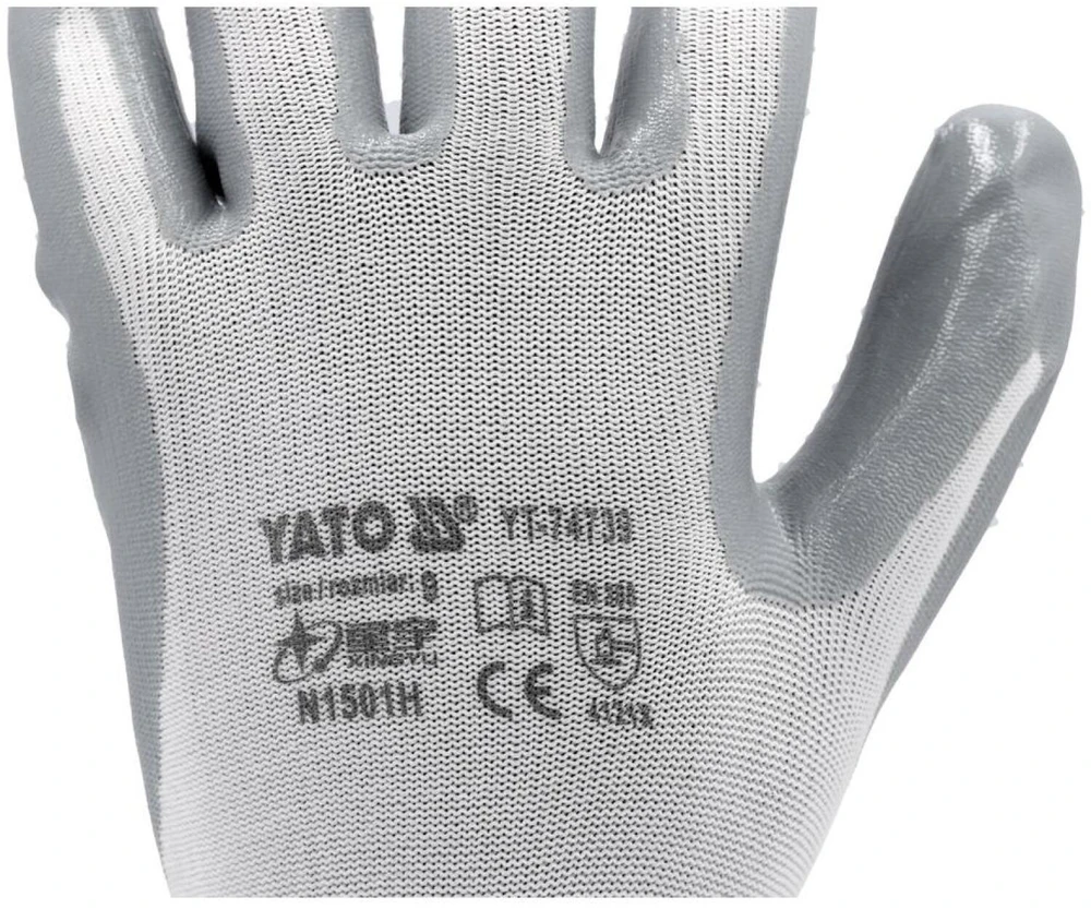Yato „Toya Sa Poland“ apsauginės nailono pirštinės, padengtos aliejui atspariu nitrilu, 9 dydis (YT-74739)
