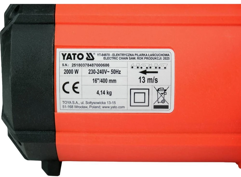 Elektrinis grandininis pjūklas Yato YT-84870, 40cm, 2000W