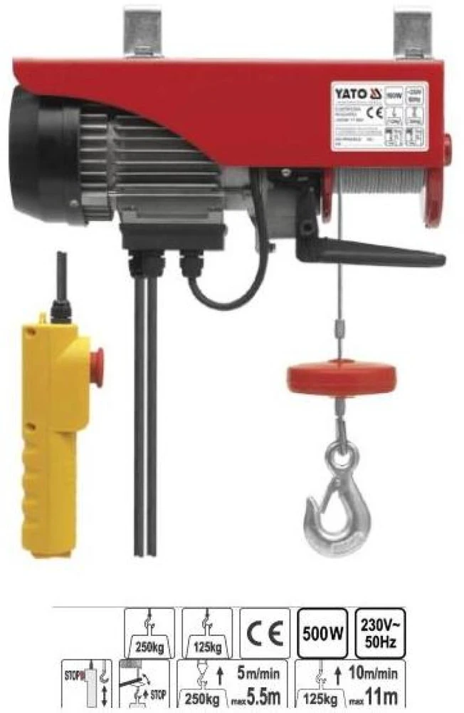 YATO Elektrinis keltuvas 500 W 125/250 kg