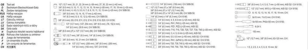 YATO Įrankių rinkinys 126 vnt. 1/2" / 3/8" / 1/4" 38875