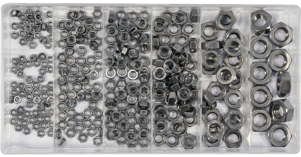YATO Rinkinys METRICINIAI NERŪDIJANTI RIEŠUTAI 300 vnt. MIX M3, M4, M5, M6, M8, M10