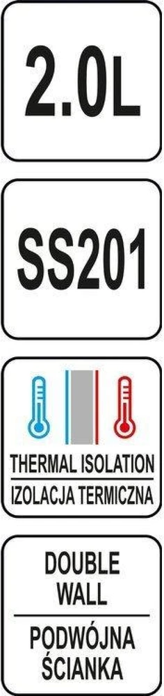 Yato Toya Sa Poland Stalinis termosas su mygtuku | nerūdijantis plienas 201 | 2,0 l | dviguba sienelė | satininė apdaila (YG-07014)