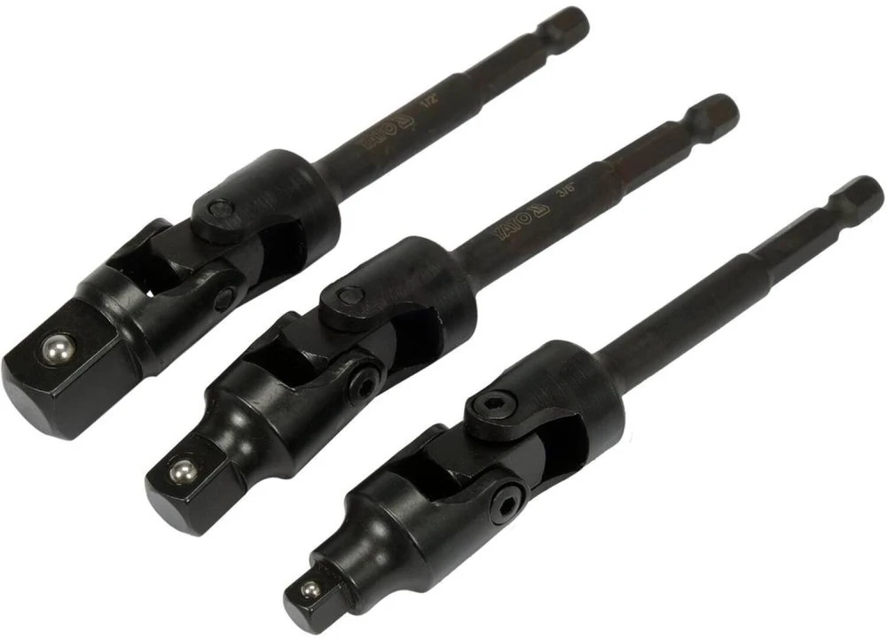 YATO ADAPTERIŲ RINKINYS GALVUTĖMS 1/4 3/8 1/2″ HEX SU ŠARNYRU