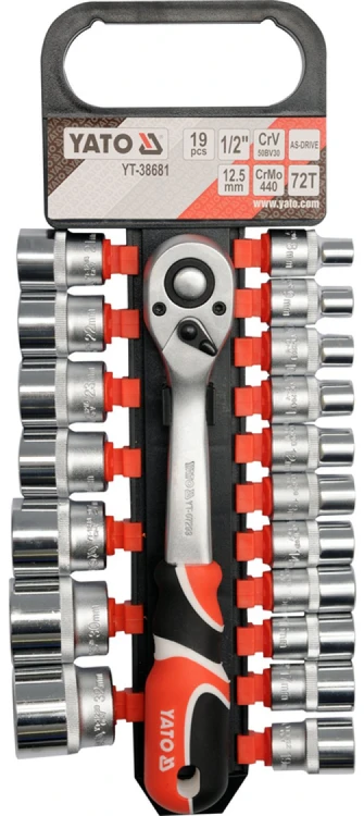 Galvučių komplektas Yato YT-38681; 1/2''; 19 vnt.