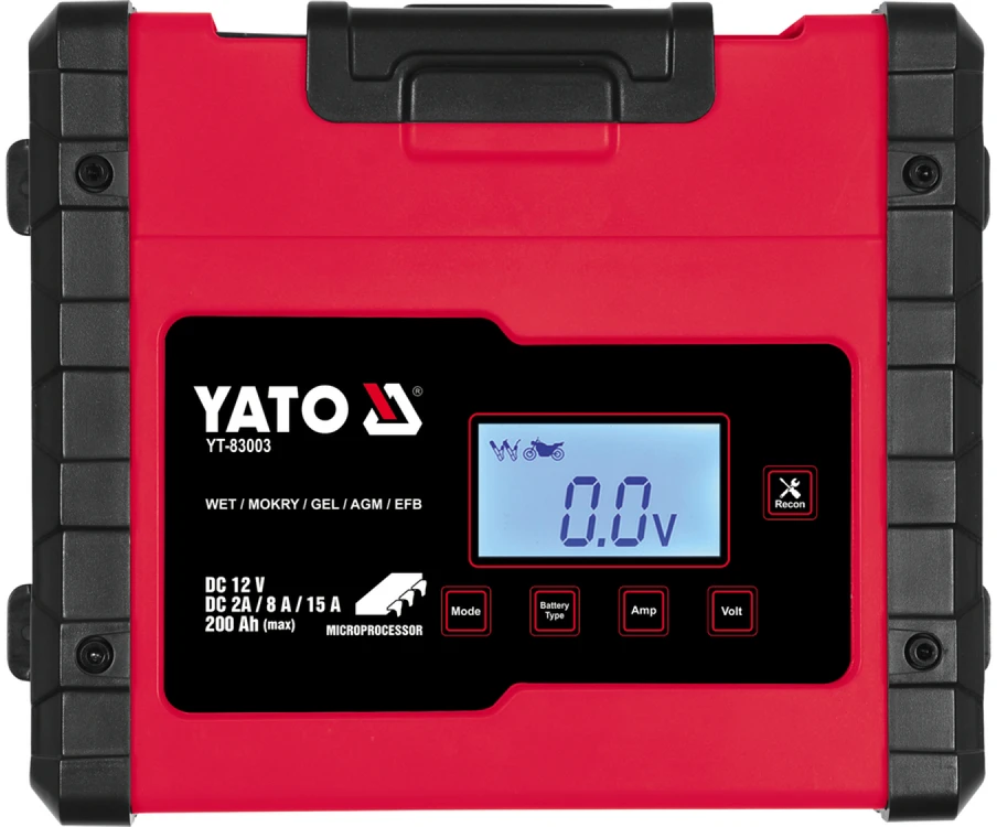 Yato Toya Sa Poland Pakrovėjas akumuliatoriams | 12 V mikroprocesorinis | 2A / 8A / 15A, LCD (YT-83003)
