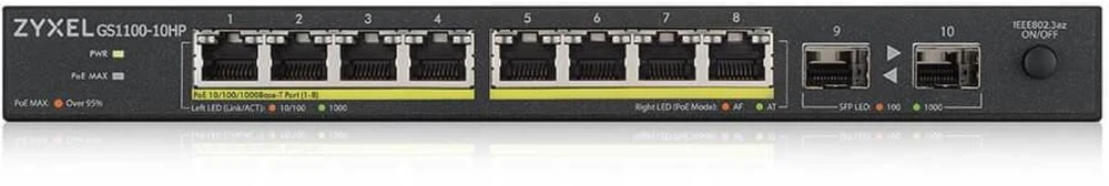 ZYXEL GS1100-10HPV2, nevaldomas POE 8X gigabitas, 2X šviesolaidinis uplink, 130 vatų POE (5 metų garantija)