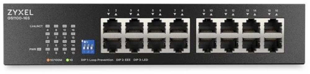 Šakotuvas ZYXEL GS1100-16S 16 portų Gigabit DIP perjungiklis Nevaldomas komutatorius