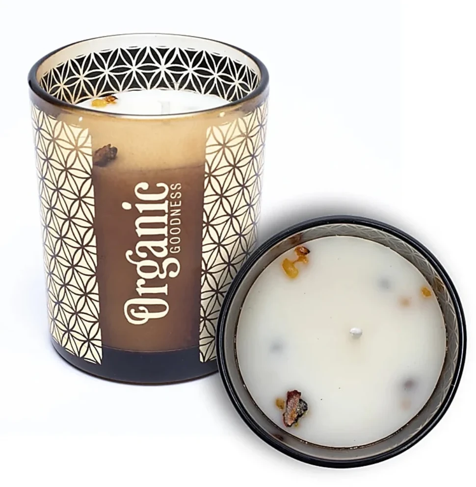 Kvepianti sojų vaško žvakė Frankincense &amp; Myrrh, Organic Goodness „Song of India”