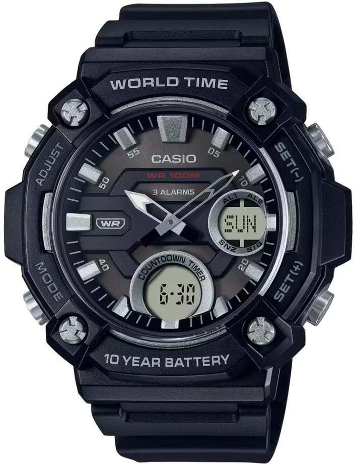 Laikrodis CASIO AEQ-120W-1A. Kvarkovinis, spalvotas jodas. Vyriška.