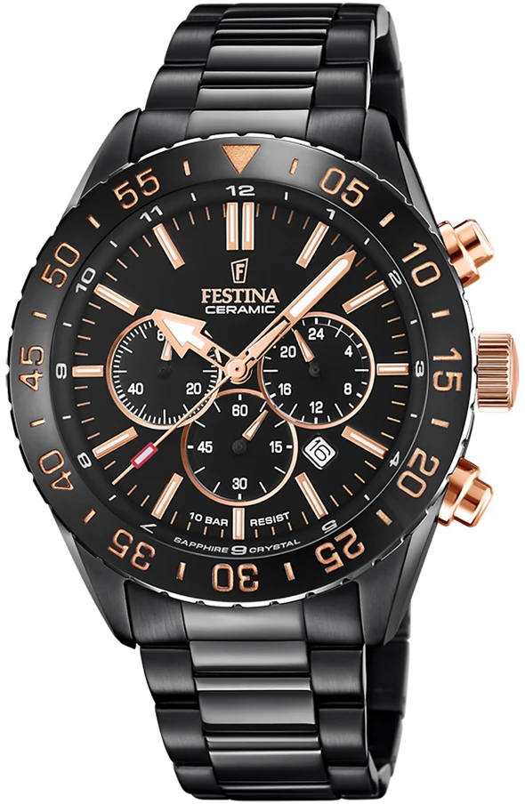 Vyriškas laikrodis Festina Ceramic F20577/1 juodas chronografas