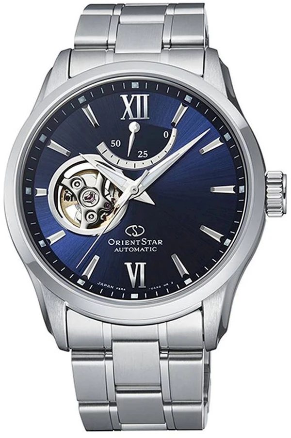 Vyriškas Orient Star Open Heart automatinis laikrodis mėlynu ciferblatu RE-AT0001L00B
