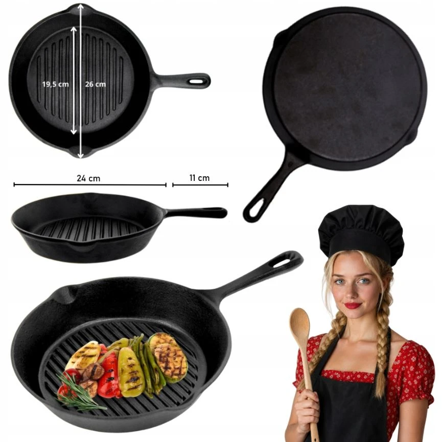 HAGE Apvali ketaus grilio keptuvė 26 cm