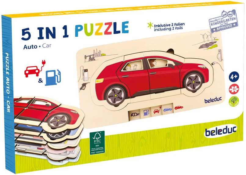 Beleduc lavinamoji priemone - sluoksniuota medinė dėlionė Automobilis (17063)