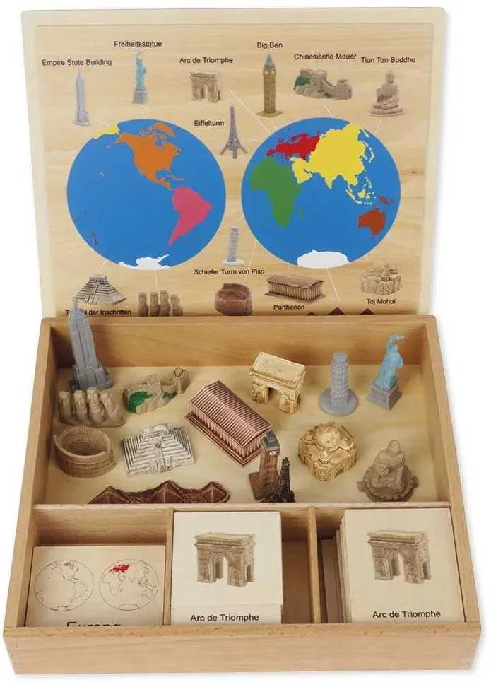 Dėlionė TimeTEX Žemynų įžymybių dėžutė (Vokiška versija) "Montessori Premium" (TT94713)