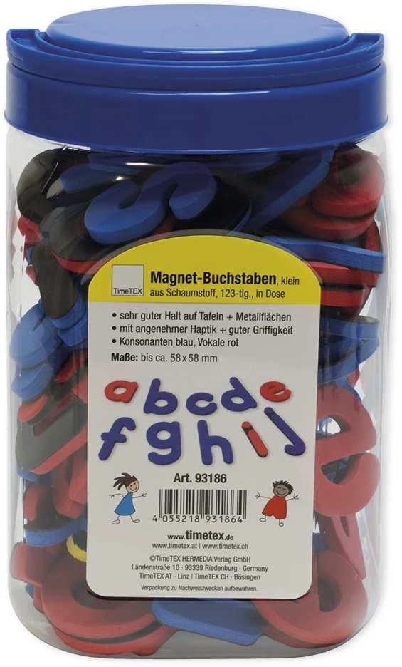 TimeTEX Magnetinės mažosios lotyniškos raidės dėžutėje, apie 5.8 cm, 123 vnt. (TT93186)