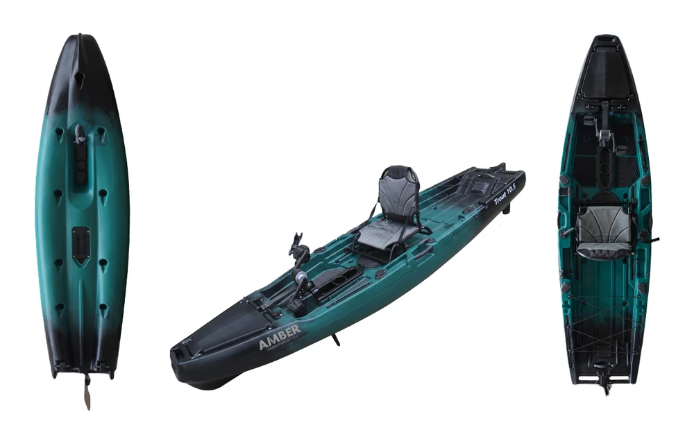 Vienvietė minama žvejybinė baidarė AMBER TROUT 10.5, PROP pedal, 320 x 85 x37 cm, Juodas Teal, HDPE