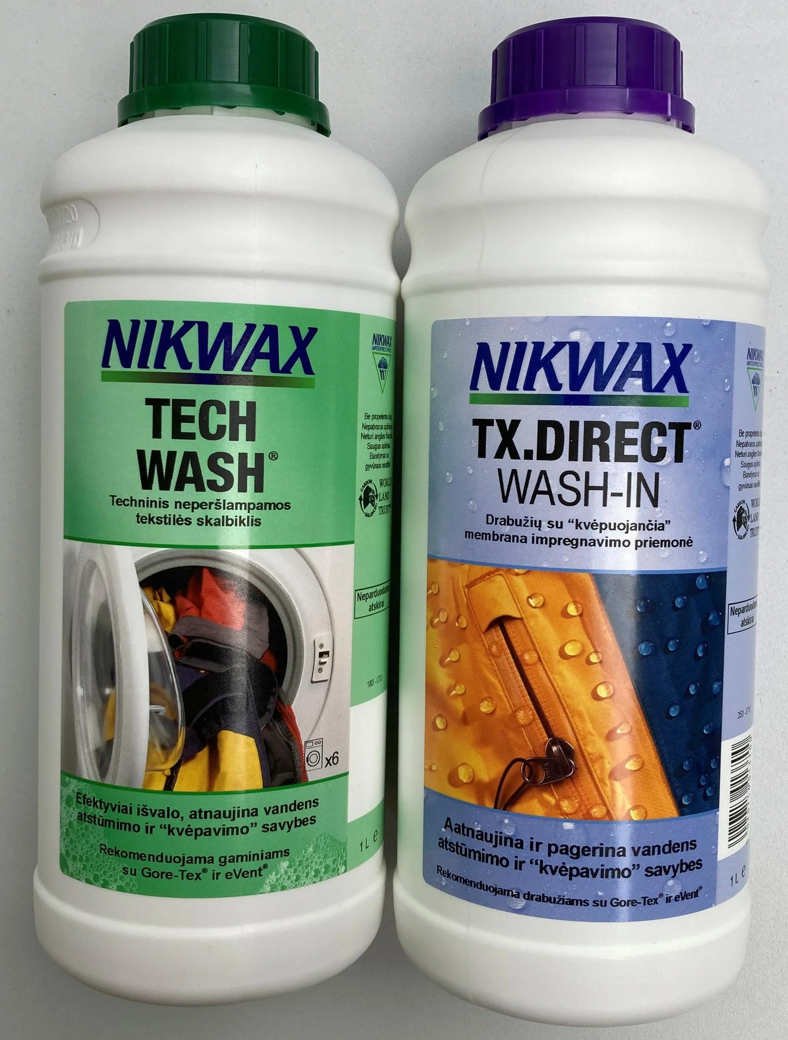 Komplektas Nikwax skalbiklis ir impregnavimo priemonė (TECH WASH 1 Ltr + TX. DIRECT WASH-IN 1 Ltr)
