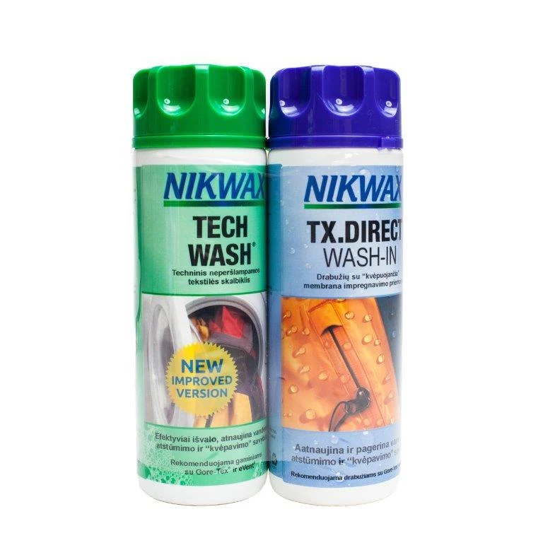 Komplektas Nikwax skalbiklis ir impregnavimo priemonė (TECH WASH 300ml + TX.DIRECT WASH-IN 300ml)
