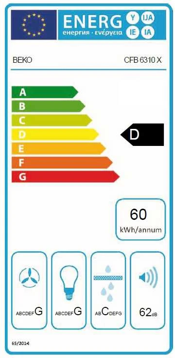 Gartraukis po spintele Beko CFB 6310 X (160 m3/h, 600mm, inox spalva)