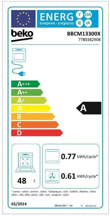 BEKO kompaktinė orkaitė BBCM13300X, aukštis 45,5 cm, A energijos klasė
