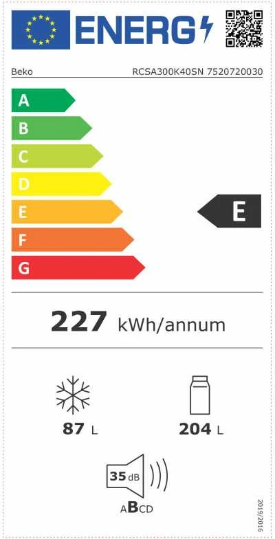 BEKO Šaldytuvas RCSA300K40SN, Energy class E, Height 181 cm, Inox