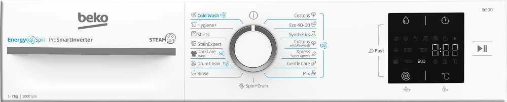 BEKO Skalbimo mašina BM3WFSU37013WW, 7kg, Energy class A, 49.6 cm, 1000 rpm, Inverter motor, Steam Cure