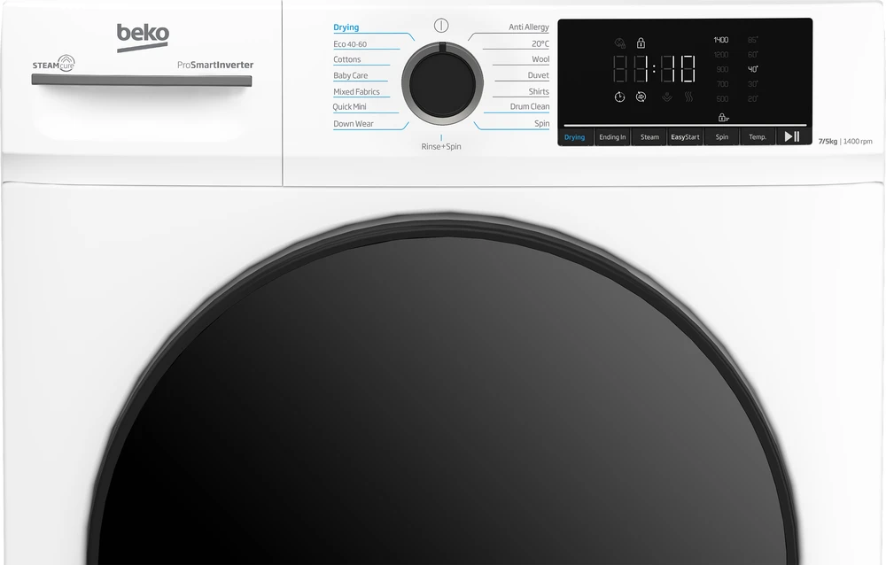 BEKO | Skalbimo mašina su džiovykle | BMM5DFO5741W | Energijos vartojimo efektyvumo klasė A/D | Priekinis pakrovimas | Skalbimo talpa 7kg | 1400 aps./min. | Plotis 52 cm | Plotis 60 cm | LED | Džiovinimo sistema | Džiovinimo talpa 5kg | Garų funkcija | Baltas