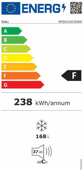 BEKO Upright Šaldiklis RFSA210K40WN, 135.7 cm, Energy class E, Baltas