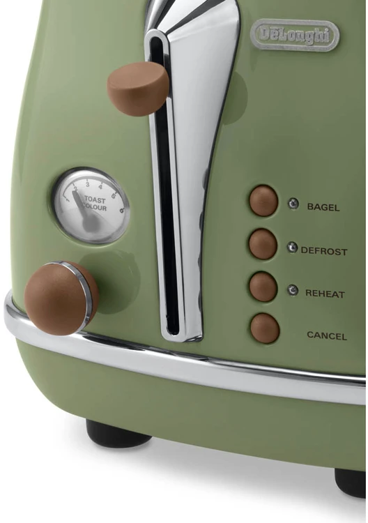 DELONGHI Icona Vintage Toaster CTOV 2103.GR 900W, Nerūdijantis plienas, Crumb tray, Defrost, Žalias/Damaged package