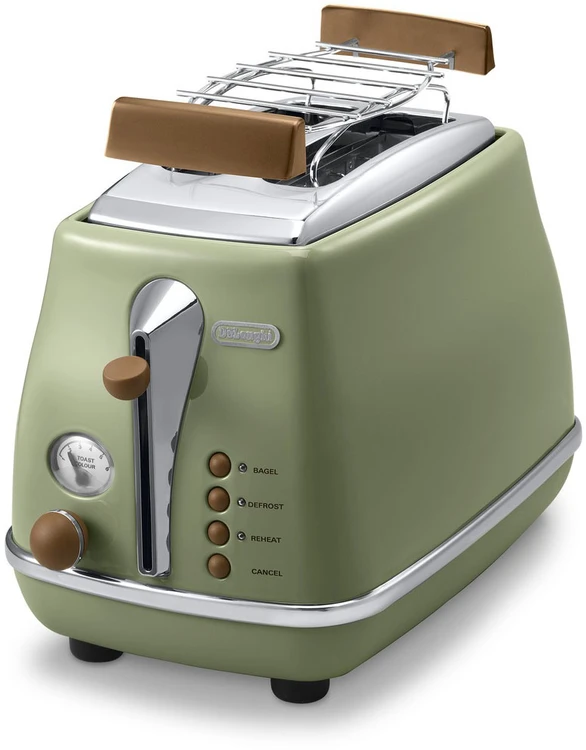 DELONGHI Icona Vintage Toaster CTOV 2103.GR 900W, Nerūdijantis plienas, Crumb tray, Defrost, Žalias/Damaged package