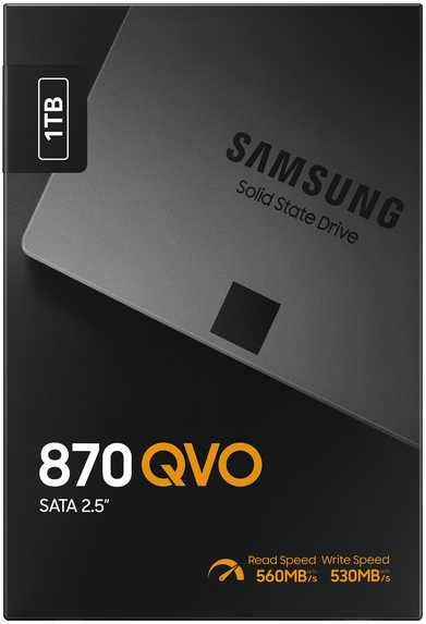 Kietasis diskas  SSD SAMSUNG 870 QVO/1TB/Rašymo greitis 530 MBytes/sec/Skaitymo greitis 560 MBytes/sec/2,5"/TBW 360 TB/MTBF 1500000 hours/MZ-77Q1T0BW