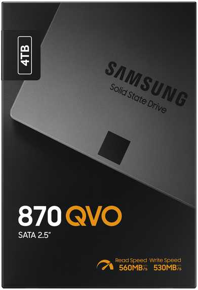 Kietasis diskas SSD SAMSUNG 870 QVO/4TB/SATA 3.0/Rašymo greitis 530 MBytes/sec/Skaitymo greitis 560 MBytes/sec/2,5"/TBW 1440 TB/MTBF 1500000 hours/MZ-77Q4T0BW