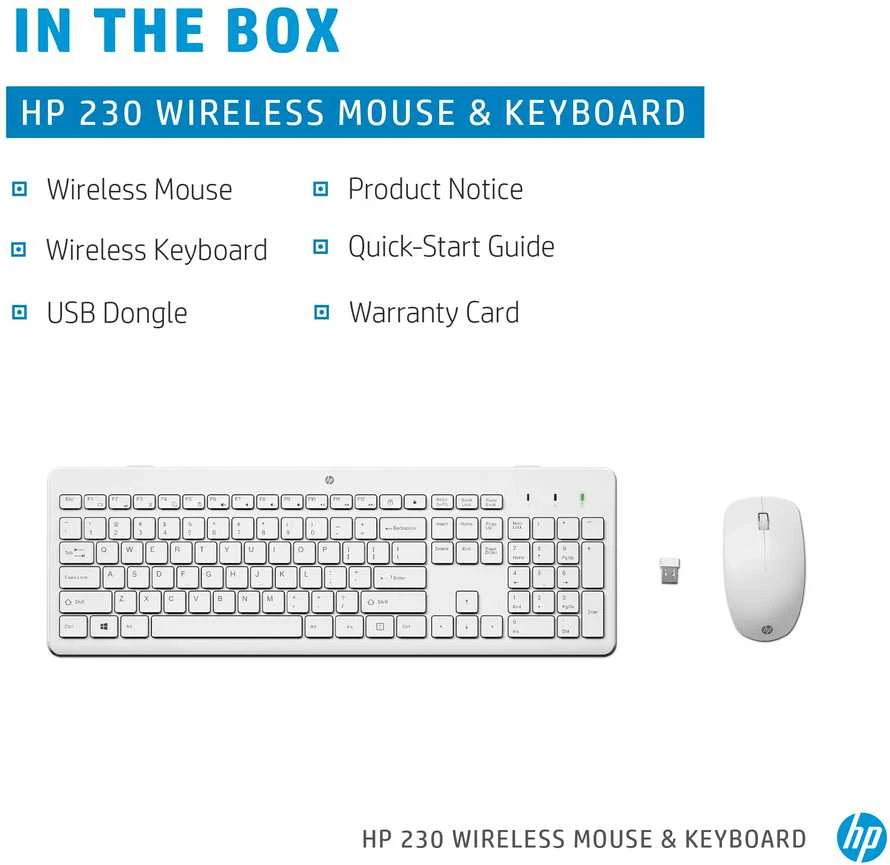 Hewlett Packard (HP) HP 230 Wireless Pelė Klaviatūra Combo - Baltas - US ENG