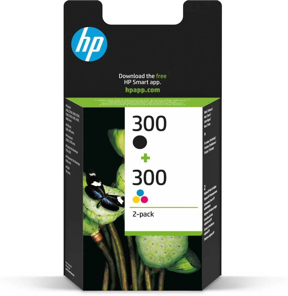 Hewlett Packard (HP) HP 300 Combo-pack Juodas/Tri-color Ink Cartridges, 200/200 pages, DeskJet D2560, F4280