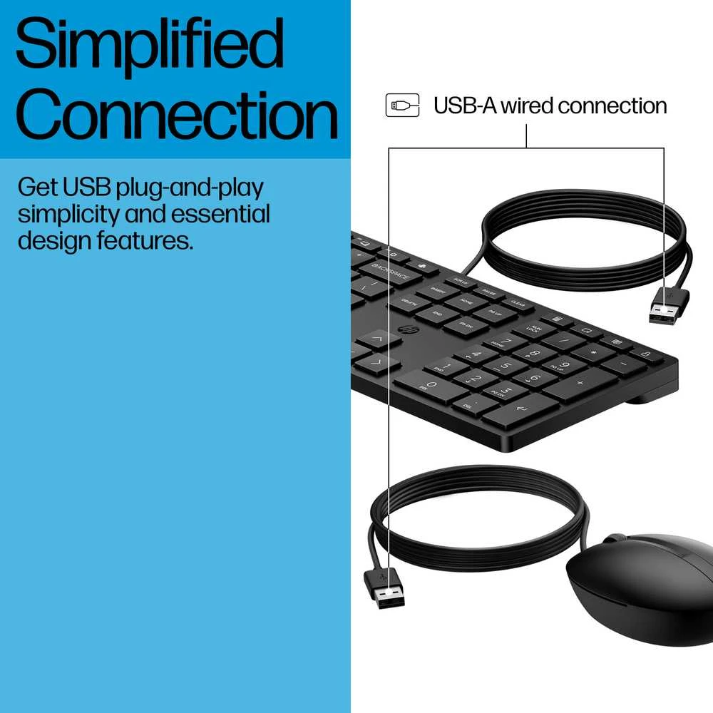 Klaviatūra Hewlett Packard (HP) „HP 320MK“ USB laidinės pelės ir klaviatūros rinkinys – juodas – JAV anglų kalba