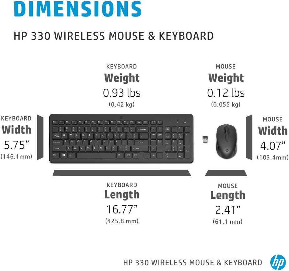 Klaviatūra Hewlett Packard (HP) HP 330 belaidės pelės ir klaviatūros rinkinys – juodas – JAV anglų kalba