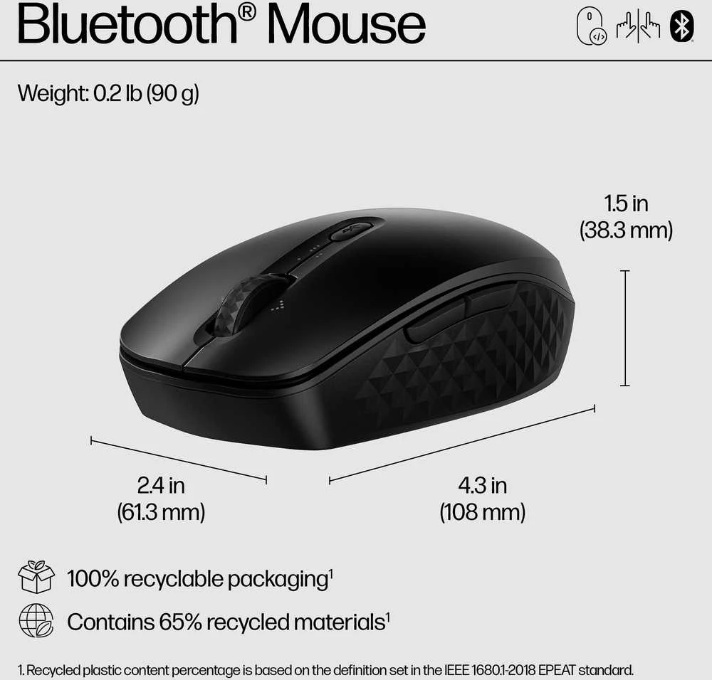 Hewlett Packard (HP) HP 425 Silent Wireless Bluetooth Pelė - Programuojamas, 4 krypčių slinkimas - Juodas