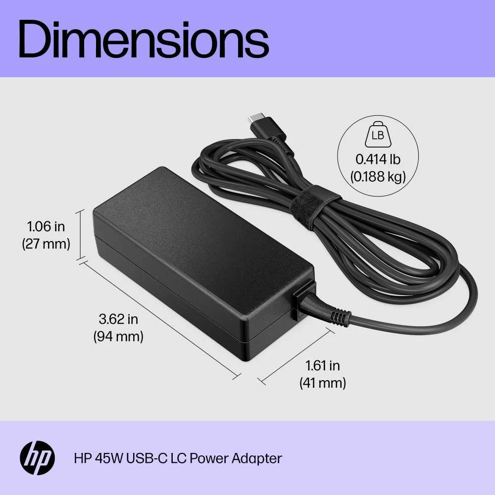 HP USB-C maitinimo adapteris - matmenų schema