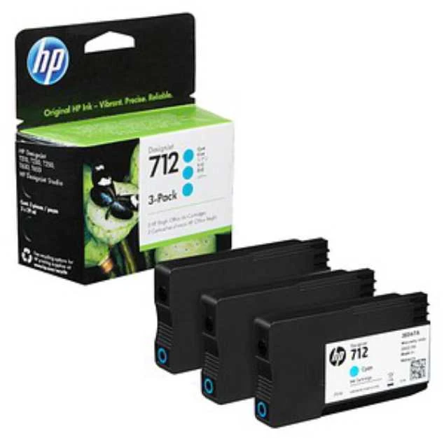 Hewlett Packard (HP) HP 712 žydro rašalo kasečių pakuotė, 3 vnt., 29 ml, skirtos „DesignJet Studio“, T210, T230, T250, T630, T650
