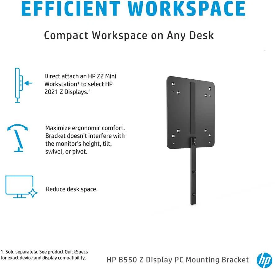 Laikiklis Hewlett Packard (HP) HP B550 DM Desktop Mini Thin Client PC Mounting Bracket for 724pu, 724pn, 724pf, 732pk, Z24f G3, Z24u G3, Z24n G3, Z27k G3, Z27q G3, Z27u G3, Z25xs G3, Z27xs G3, Z32k G3, Z24q G3, Z24m G3, 732pk, 724pf, P22h, P24h, P27h, P32u G5